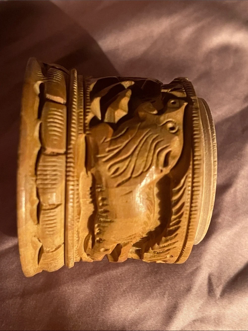 Hand-Carved Wooden Trinket Box in Natural Brown